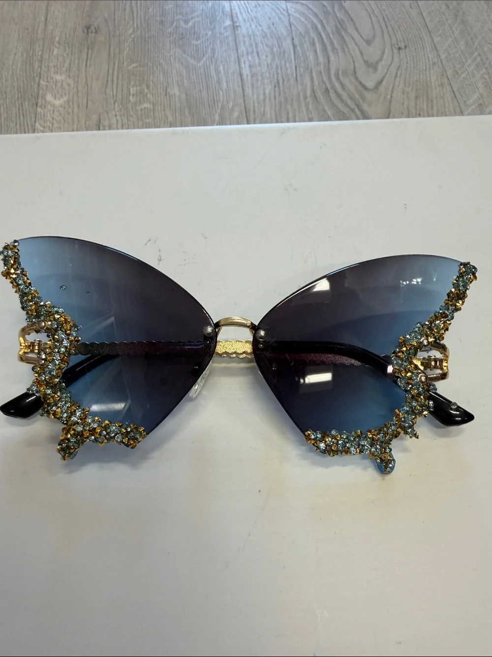 Embellished Butterfly Sunglasses - Blue Gradient